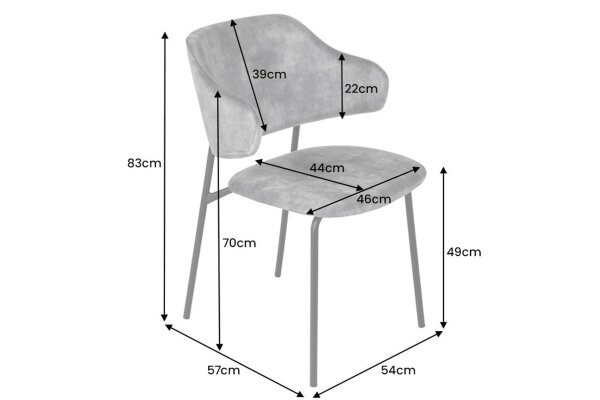 Chaise de salle à manger velours pieds métal gris noir design rétro
