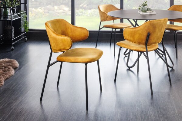 Chaise de salle à manger velours métal jaune noir rétro