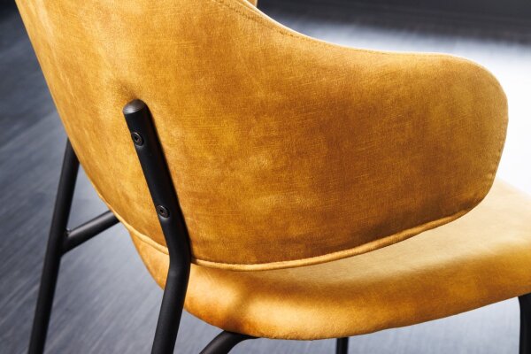 Chaise de salle à manger velours métal jaune noir rétro