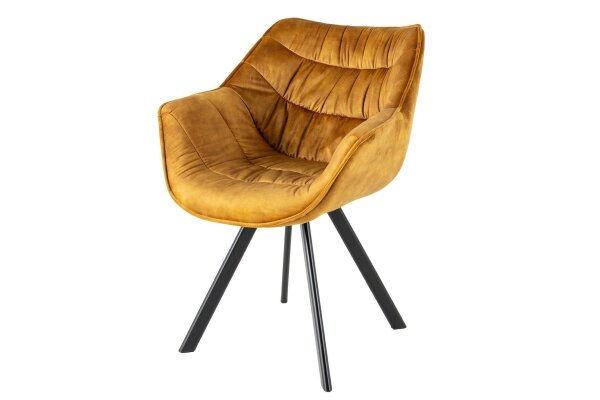 Chaise de salle à manger velours métal jaune noir avec accoudoirs