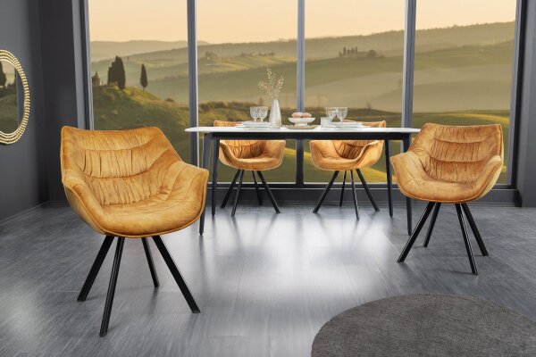 Chaise de salle à manger velours métal jaune noir avec accoudoirs