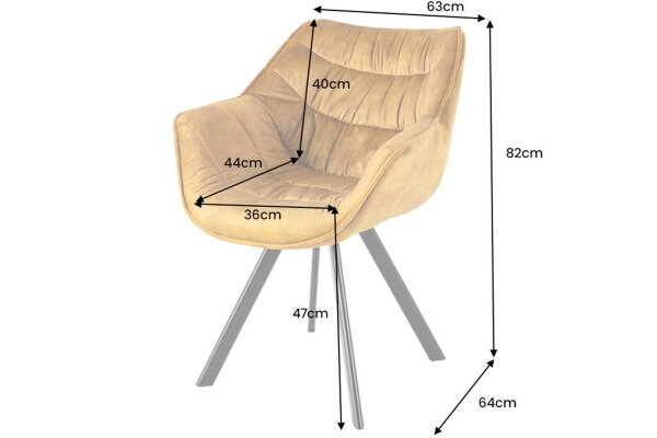 Chaise de salle à manger velours métal jaune noir avec accoudoirs
