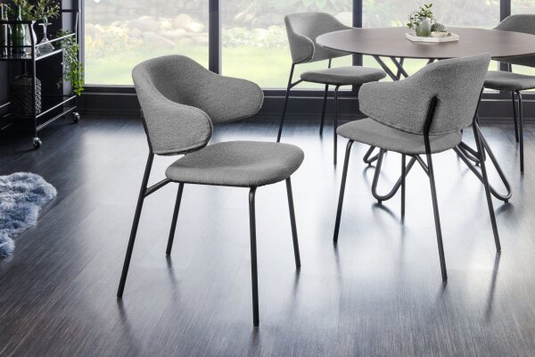 Chaise de salle à manger Bouclé Métal L : 58 cm en Gris Noir