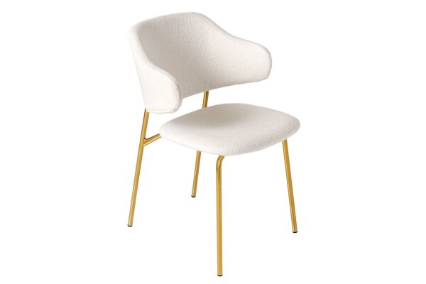 Chaise de salle à manger Bouclé métal blanc or design rétro