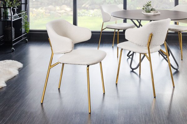 Chaise de salle à manger Bouclé métal blanc or design rétro