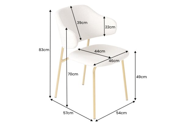 Chaise de salle à manger Bouclé métal blanc or design rétro