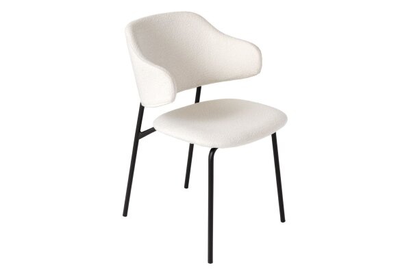Chaise de salle à manger Bouclé Blanc Pieds en métal noir Rétro
