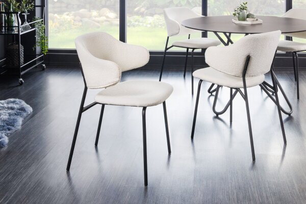 Chaise de salle à manger Bouclé Blanc Pieds en métal noir Rétro