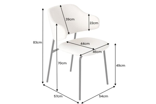 Chaise de salle à manger Bouclé Blanc Pieds en métal noir Rétro