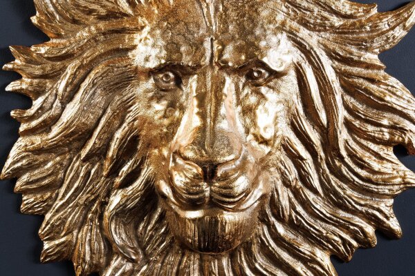 Décoration murale tête de lion H : 34 cm Travail manuel en métal doré