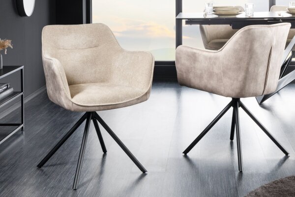 Chaise pivotante sans roulettes velours beige crème noir rétro
