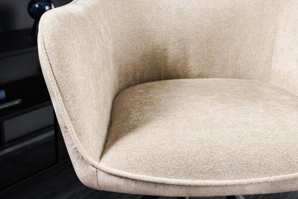 Chaise pivotante sans roulettes velours beige crème noir rétro