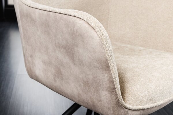 Chaise pivotante sans roulettes velours beige crème noir rétro