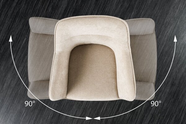 Chaise pivotante sans roulettes velours beige crème noir rétro