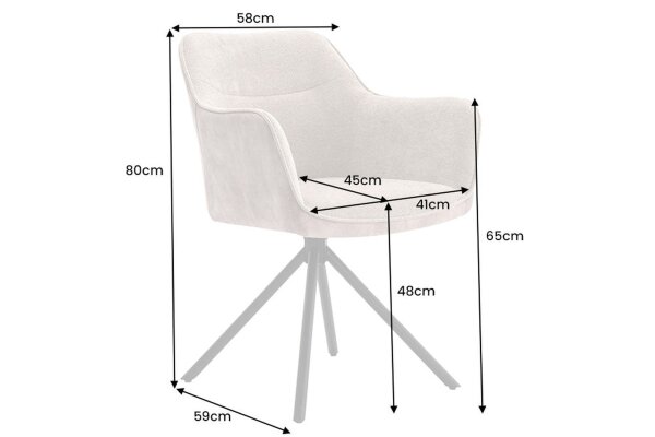 Chaise pivotante sans roulettes velours beige crème noir rétro