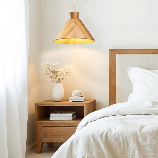 Suspension Bois Plaqué Teck E27 D : 40 cm Moderne