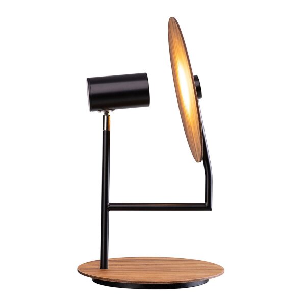 Lampe de table en métal plaqué teck hauteur 46 cm Moderne