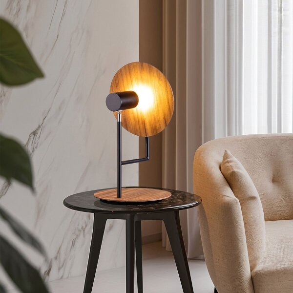 Lampe de table en métal plaqué teck hauteur 46 cm Moderne