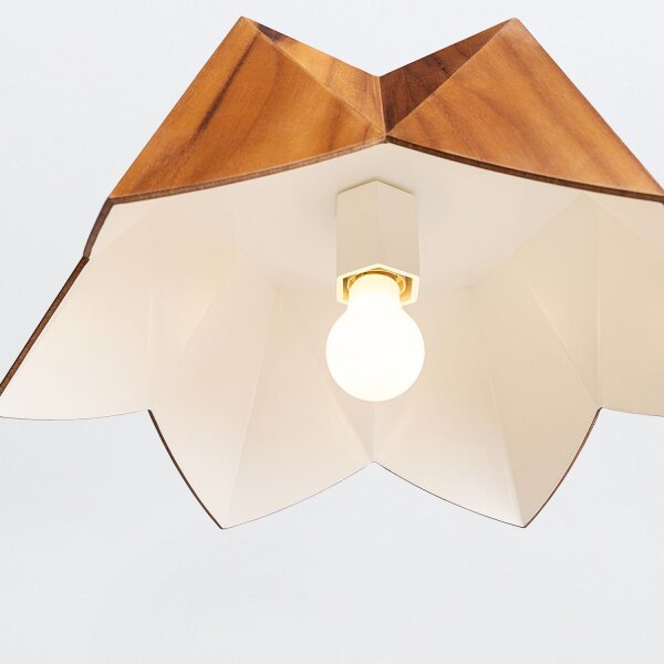 Extraordinaire lampe à suspendre bois plaqué teck L : 46 cm E27