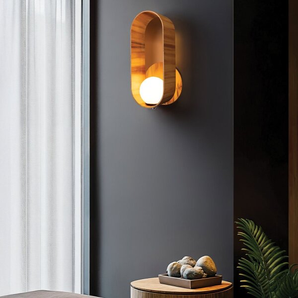 Applique murale verre teck plaqué E27 H : 52,5 cm faible éblouissement