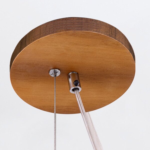 Suspension teck bois plaqué verre Ø 35 cm anneau E27