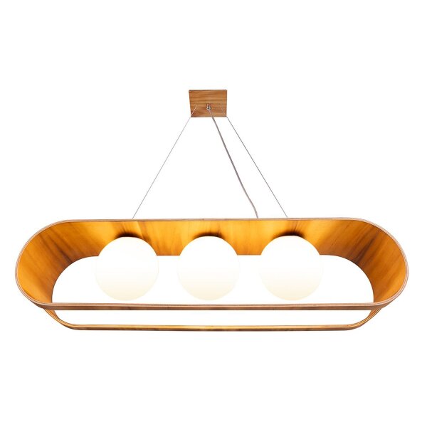 Suspension Moderne L : 85 cm Placage teck bois verre 3x E27