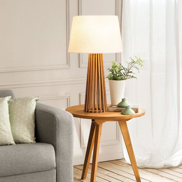 Lampe de table tissu teck bois plaqué tissu 66 cm E27