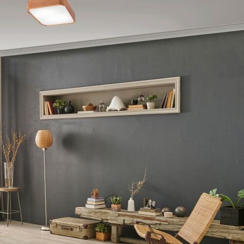 Petit plafonnier carré L : 35 cm bois en pour 2x E27