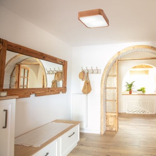 Petit plafonnier carré L : 35 cm bois en pour 2x E27