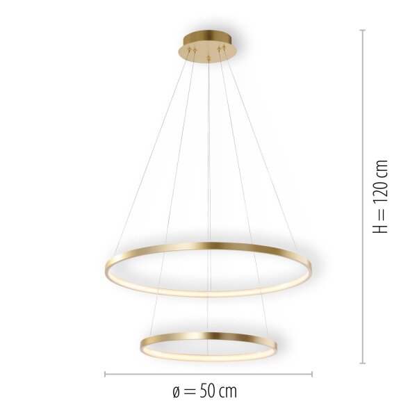 Suspension LED anneaux en métal doré Ø50 cm 3000 K