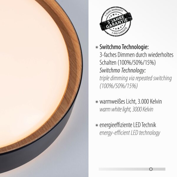 Plafonnier LED Noir Naturel Ø40 cm 3400 lm dimmable