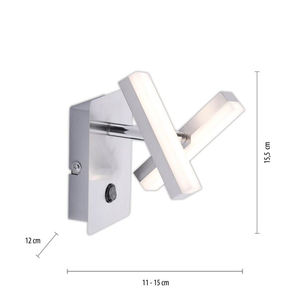 Spot mural LED en acier métal mobile 225 lm interrupteur