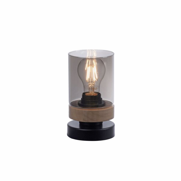 Blendarme Lampe de table verre fumé bois E27 H:18 cm petite