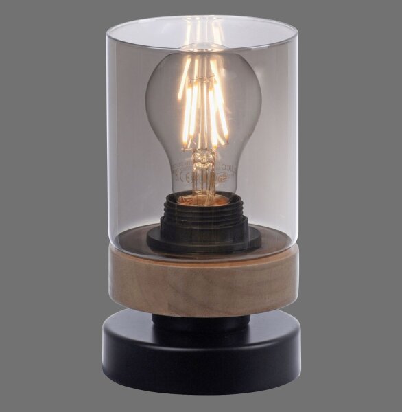 Blendarme Lampe de table verre fumé bois E27 H:18 cm petite