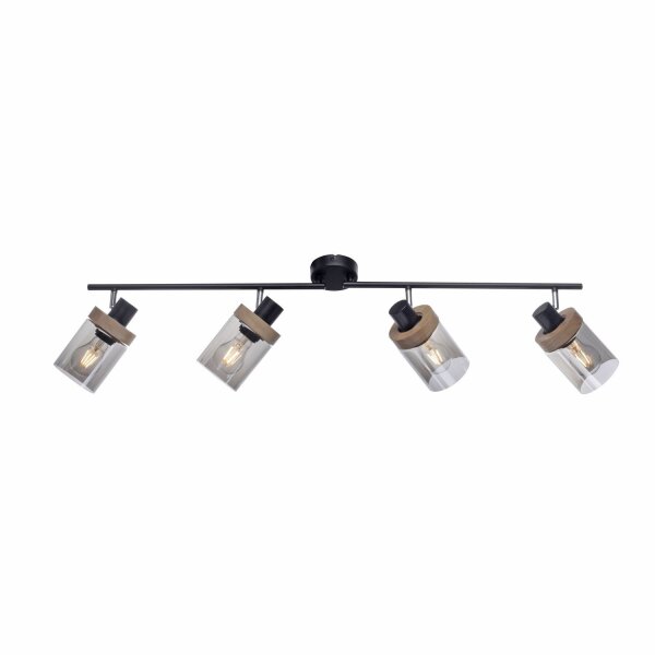 Projecteur mobile de plafond verre fumé bois E27 4-flamme