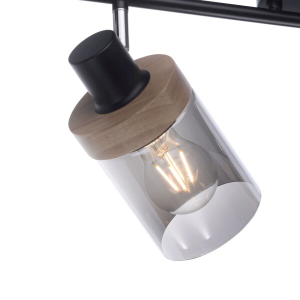 Projecteur mobile de plafond verre fumé bois E27 4-flamme