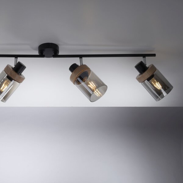 Projecteur mobile de plafond verre fumé bois E27 4-flamme