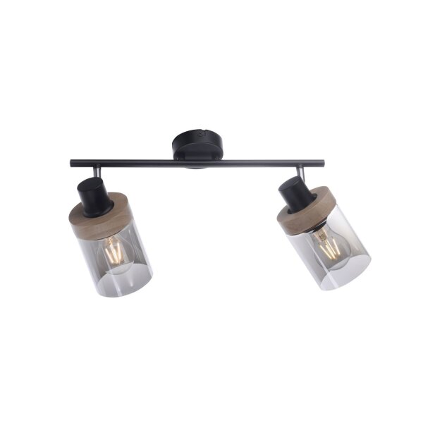 Spot mobile de plafond verre fumé bois E27 L:64 cm