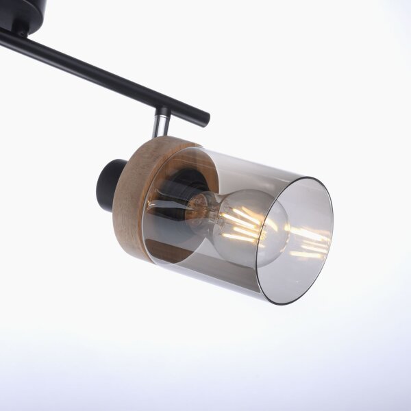 Spot mobile de plafond verre fumé bois E27 L:64 cm