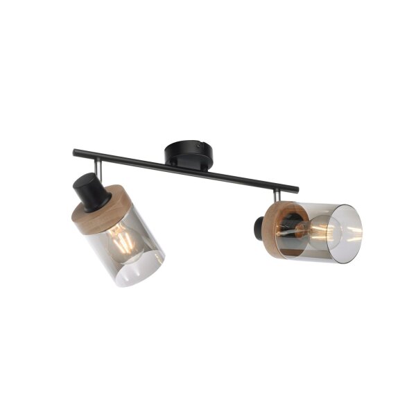 Spot mobile de plafond verre fumé bois E27 L:64 cm