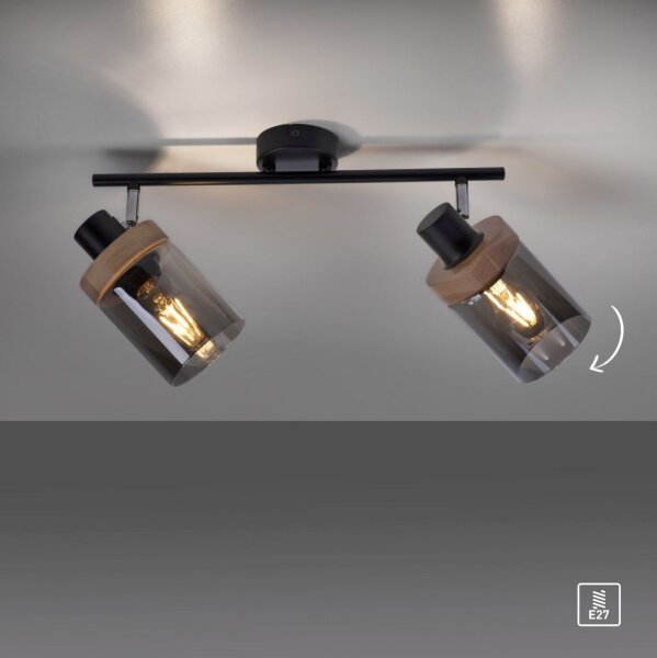 Spot mobile de plafond verre fumé bois E27 L:64 cm