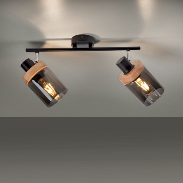 Spot mobile de plafond verre fumé bois E27 L:64 cm