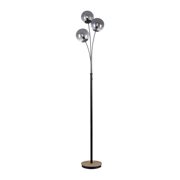 Lampadaire stylé verre fumé bois E14 185 cm 3 flammes