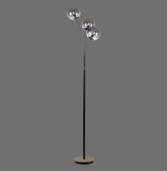 Lampadaire stylé verre fumé bois E14 185 cm 3 flammes