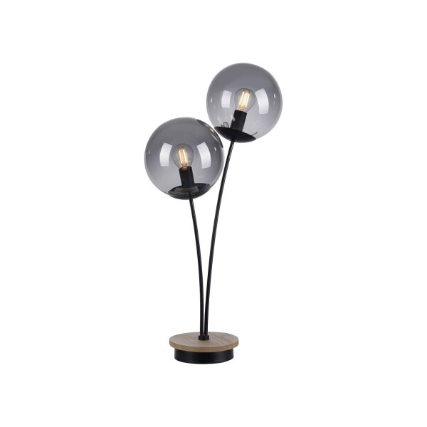 Lampe de table stylée verre fumé bois E14 60 cm 2 flammes