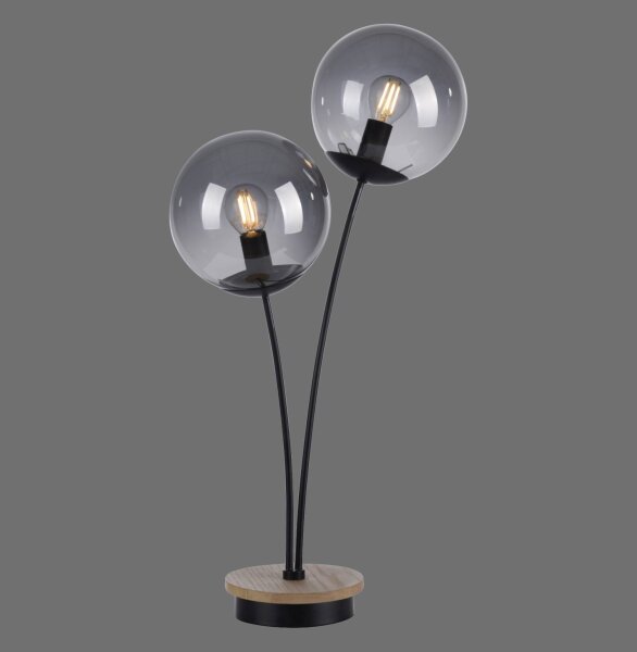 Lampe de table stylée verre fumé bois E14 60 cm 2 flammes