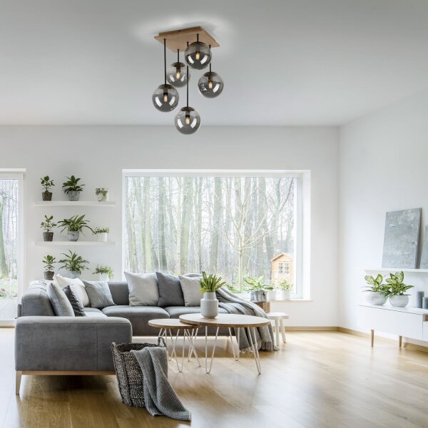 Lampe de plafonnier stylée verre bois E14 L:37 cm faible éblouissement