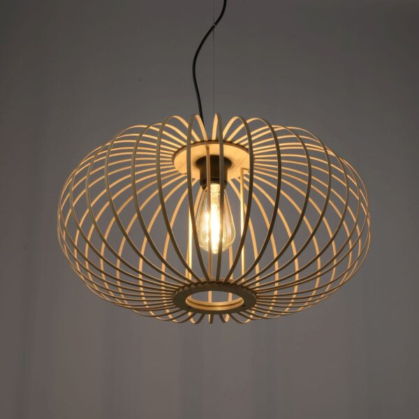 Lampe à suspendre Scandinave Métal Bois rond Ø50 cm E27