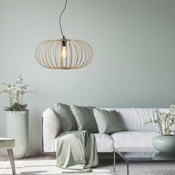 Lampe à suspendre Scandinave Métal Bois rond Ø50 cm E27