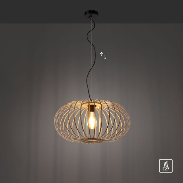 Lampe à suspendre Scandinave Métal Bois rond Ø50 cm E27